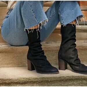 Free People Elle Block Heel Slouchy Boots Women's Size 11 Black Nubuck Suede NEW